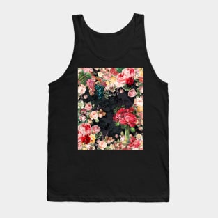 Elegant Vintage flowers and roses garden shabby chic, vintage botanical, pink floral pattern black artwork over a Tank Top